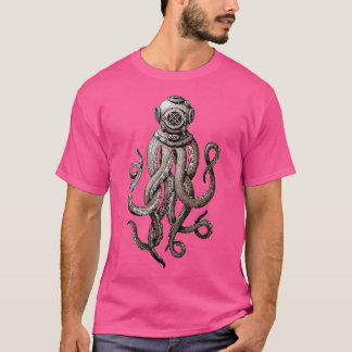Camiseta Retro SCUBA Diver Octopus Raro Diseño Octopus Hel