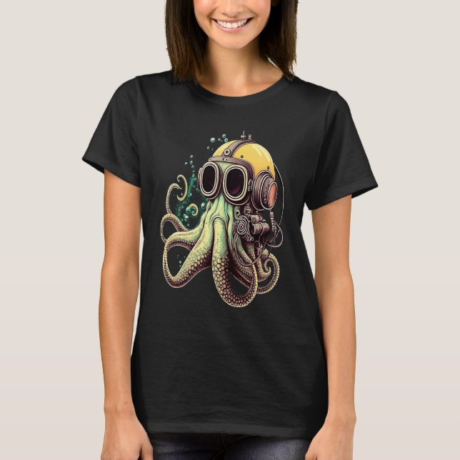 Camiseta Retro Scuba Diver Weird Octopus Design Octopus Hel (Anverso)