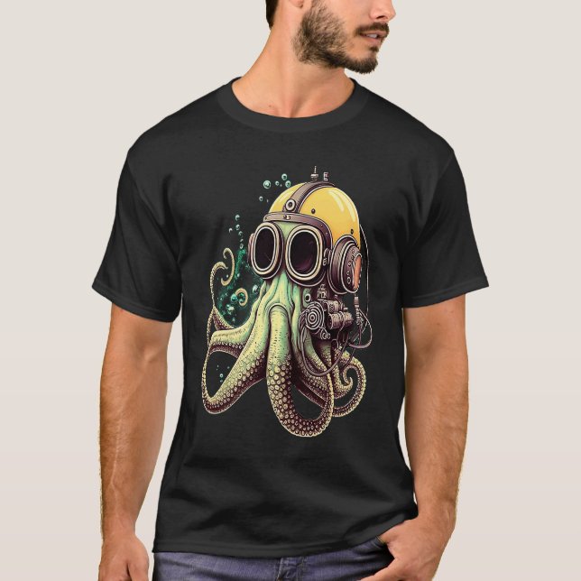 Camiseta Retro Scuba Diver Weird Octopus Design Octopus Hel (Anverso)