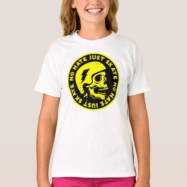 Camiseta Retro sin odio sólo patinar el cráneo (Anverso)