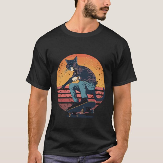 Camiseta Retro Skater Cat Skateboard  (Anverso)