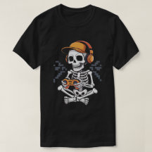 Retro Skeleton Gamer con auriculares y controlador