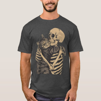 Camiseta Retro Skeleton Hugging Cat for Cat Lovers Hallowee
