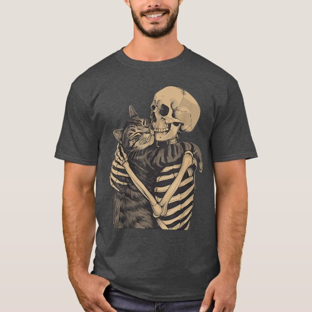 Camiseta Retro Skeleton Hugging Cat for Cat Lovers Hallowee (Anverso)