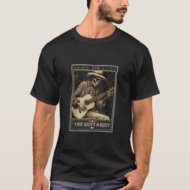 Camiseta Retro Skeleton Músico La Tarjeta Guitarista Tarot  (Anverso)