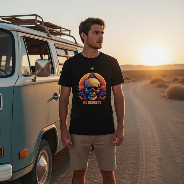 Camiseta Retro Skull Mountain Sunset No Regrets Graphic (Subido por el creador)