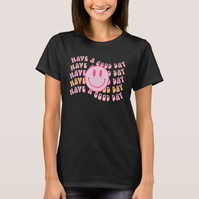 Camiseta Retro Smile Face Pink Smile Face  Preppy Trendy Co (Anverso)