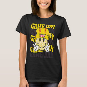 Camiseta Retro Smile Face Sofball Game Day Vibes Softbol