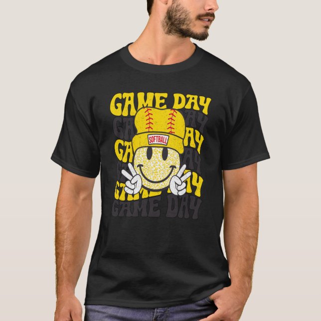 Camiseta Retro Smile Face Sofball Game Day Vibes Softbol (Anverso)
