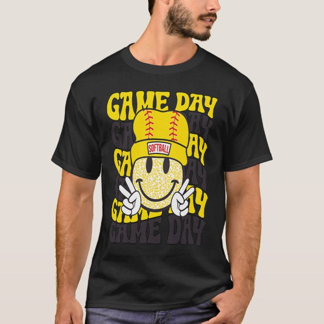 Camiseta Retro Smile Face Softball Game Day Vibes Softball  (Anverso)