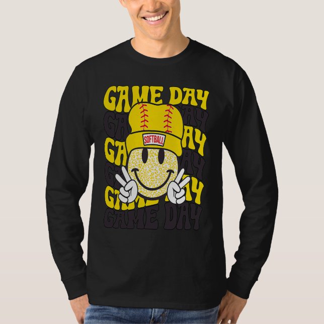 Camiseta Retro Smile Face Softball Game Day Vibes Softball  (Anverso)