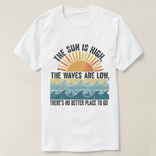 Camiseta Retro Sol y Ondas Arte de Viaje de Verano (Diseño del anverso)