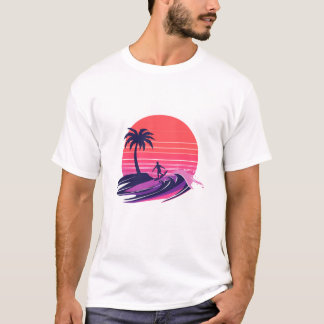Camiseta Retro-Sonnenuntergang Surfer Auf Der Welle