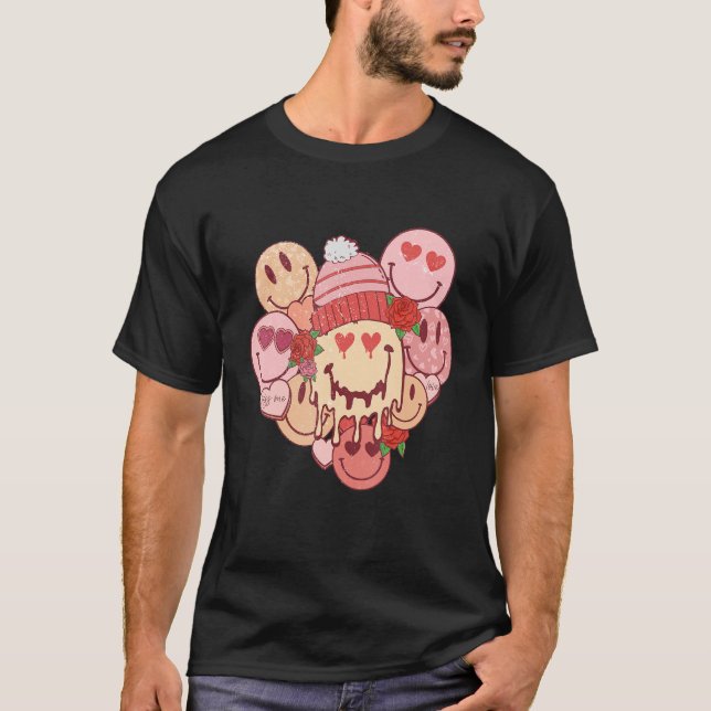 Camiseta Retro sonrisa cara Groovy Valentine Heart Valentin (Anverso)