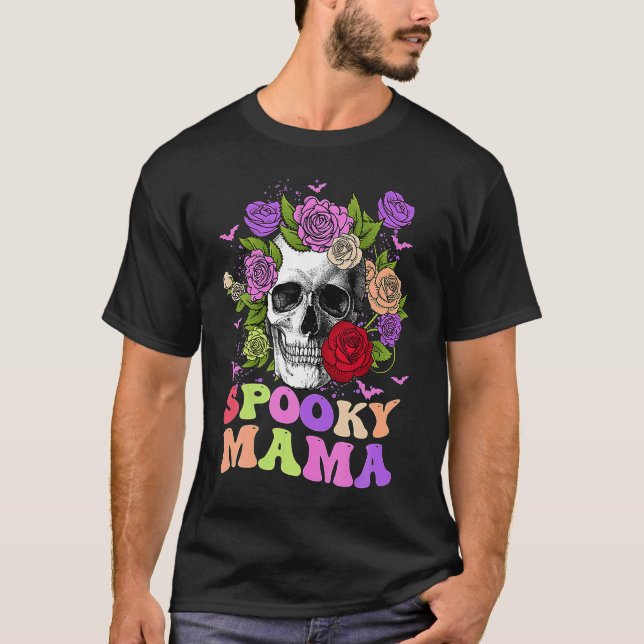 Camiseta Retro Spooky Mama Skull Women Flower Mom Skeleton  (Anverso)