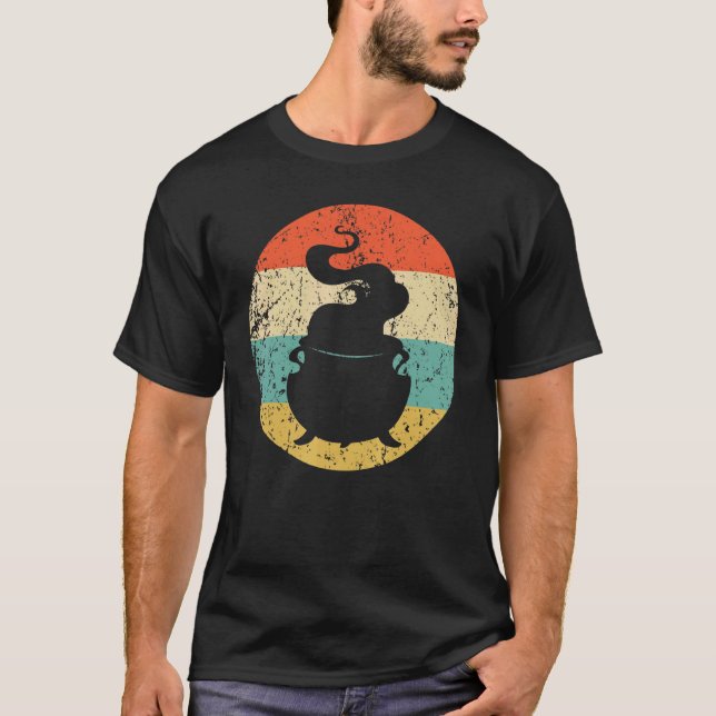 Camiseta Retro Spooky Scary Witch Cauldron Silhouette Hallo (Anverso)