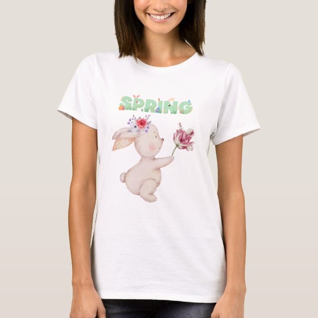 Camiseta Retro Spring Bunny with Tulip Graphic Tee (Anverso)