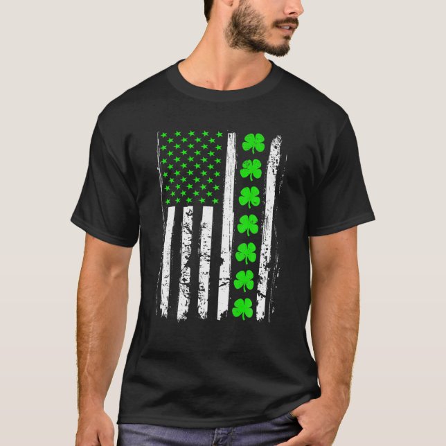 Camiseta Retro St Patrick's Day Green IRISH American Flag S (Anverso)