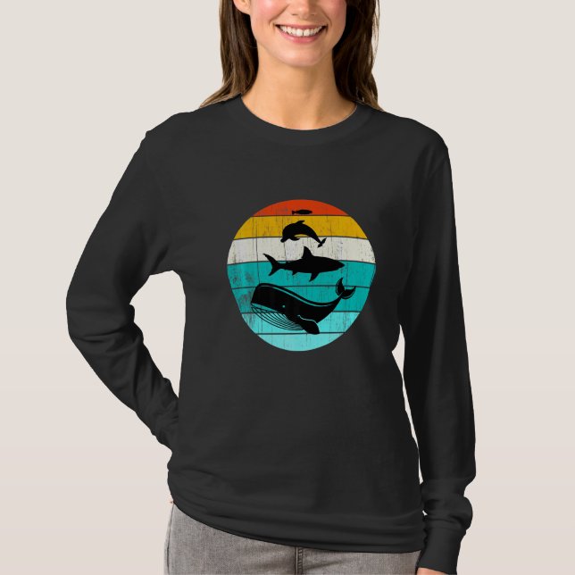 Camiseta Retro Stacking Sea Animals Vintage Sunset Silhouet (Anverso)