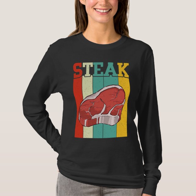 Camiseta Retro Steak Raw Steak Meat Food Beef Cow Grilling (Anverso)