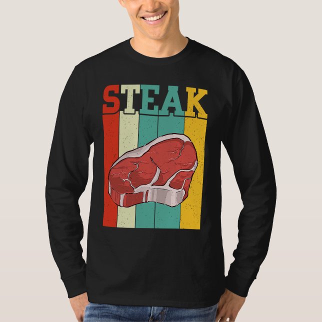 Camiseta Retro Steak Raw Steak Meat Food Beef Cow Grilling (Anverso)