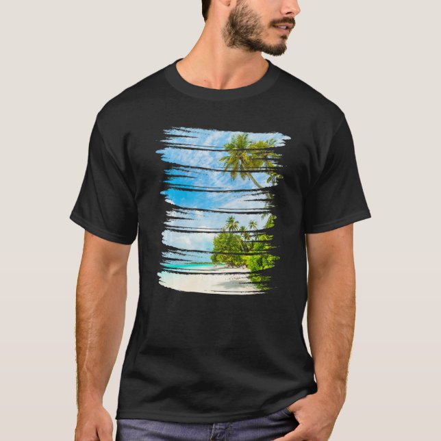 Camiseta Retro Style Tropical Beach Sunset Island Palm Tree (Anverso)