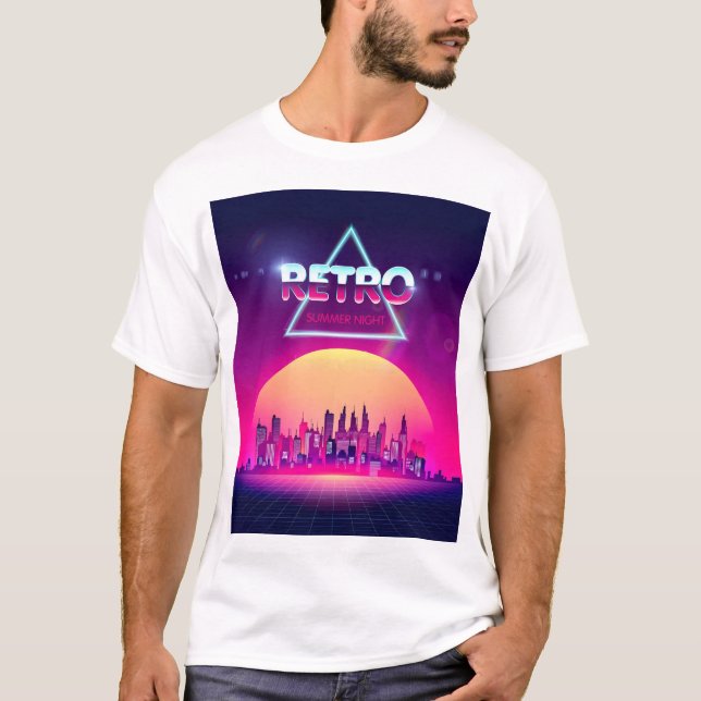Camiseta "Retro Summer Night - Neon Cityscape with Vintage  (Anverso)