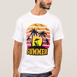 Camiseta Retro Summer Vibes T-Shirt - Palm Tree Sunset Beac