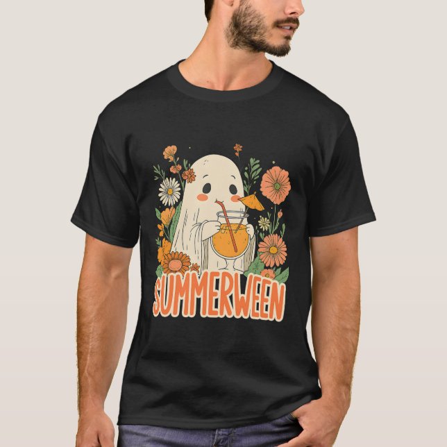 Camiseta Retro Summerween Ghost Boho Floral Summer Hallowee (Anverso)
