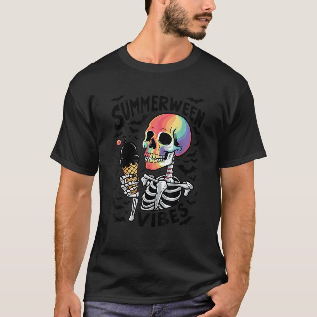 Camiseta Retro Summerween Vibes Skeleton Ice Cream Summer V (Anverso)