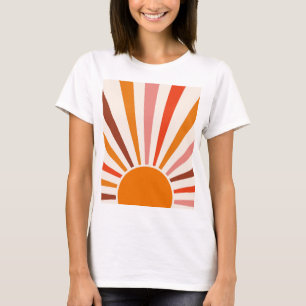 Camiseta Retro Sun Rays Naranja de la puesta de sol rojo am