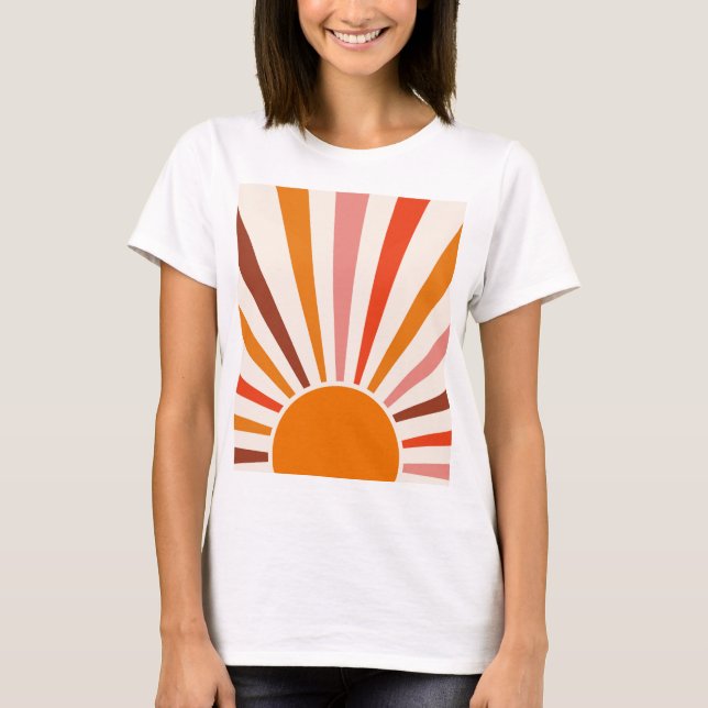 Camiseta Retro Sun Rays Naranja de la puesta de sol rojo am (Anverso)