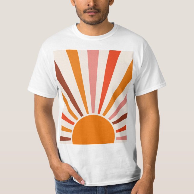 Camiseta Retro Sun Rays Naranja de la puesta de sol rojo am (Anverso)