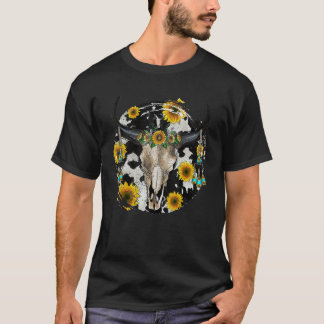 Camiseta Retro Sunflower Bull Skull Cowhide Western Country