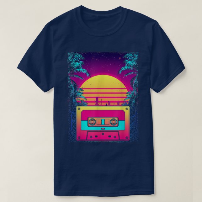 Camiseta Retro Sunset 80s Art Cassette Synthwave Vaporwave  (Diseño del anverso)