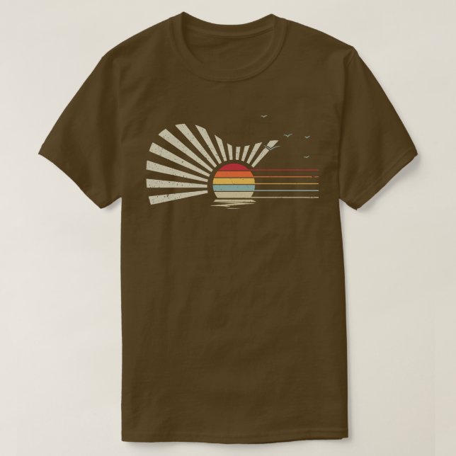 Camiseta Retro Sunset Acoustic Guitar Nature Guitarist, Bir (Diseño del anverso)