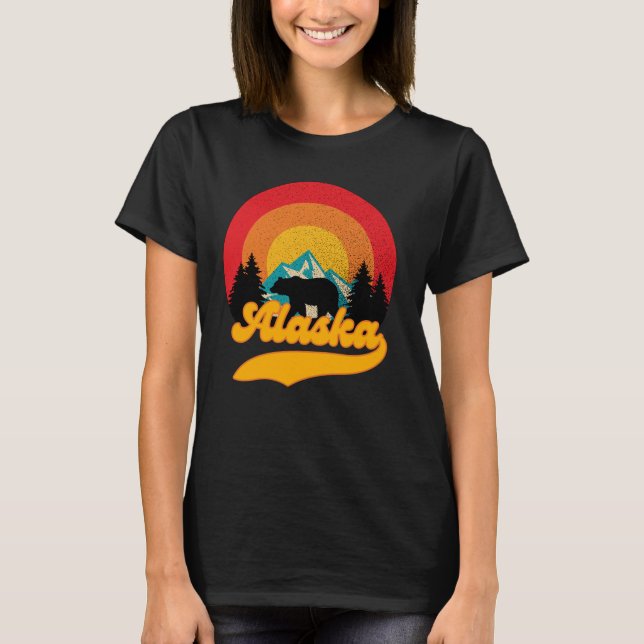 Camiseta Retro Sunset Alaska Juneau Bear Mountains Wild AK (Anverso)