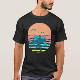 Camiseta Retro Sunset Beach Palm Treds Aves Surfer Tropica