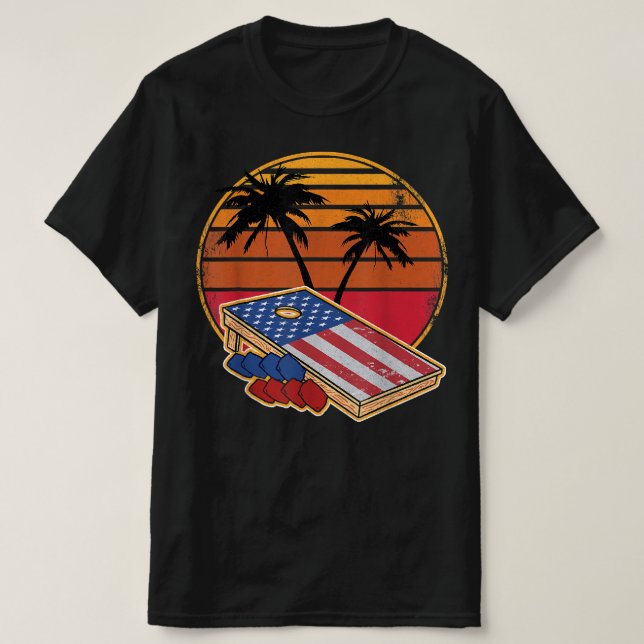 Camiseta Retro Sunset CornHole Junta American Flag Cornhole (Diseño del anverso)