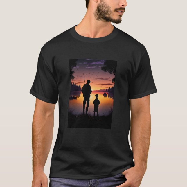 Camiseta Retro Sunset Fishing On The Lake Father And Son Fi (Anverso)