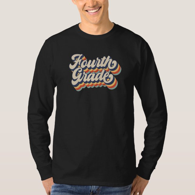 Camiseta Retro Sunset Fourth Grade Teacher & Student Back T (Anverso)