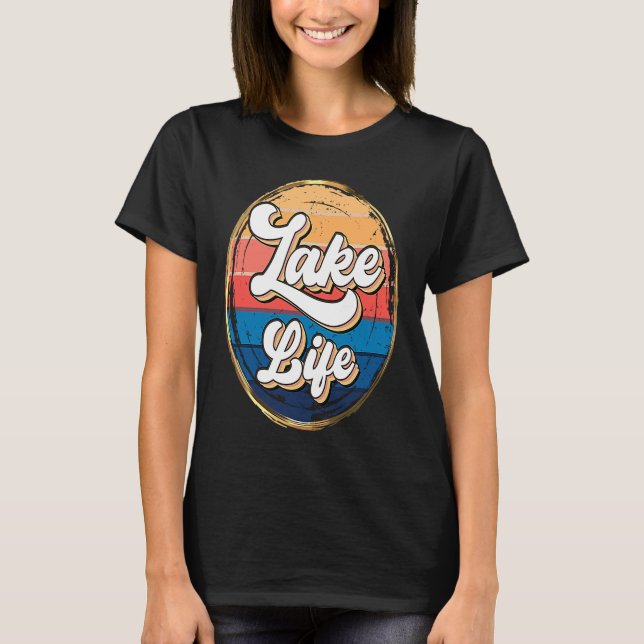 Camiseta Retro Sunset Lake Life Men & Women Loves Camping S (Anverso)