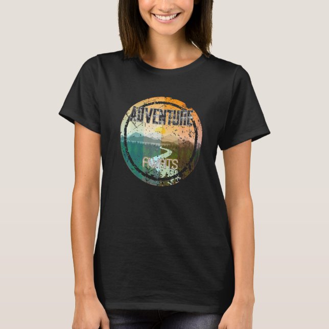 Camiseta Retro Sunset Natural Lake Mountain Adventure (Anverso)