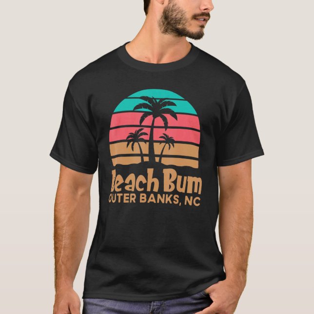 Camiseta Retro Sunset Obx Beach Bum Outer Banks North Carol (Anverso)
