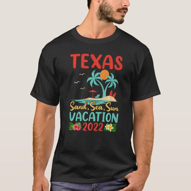 Camiseta Retro Sunset Palm Tree Beach Vacation 2022 Texas B (Anverso)