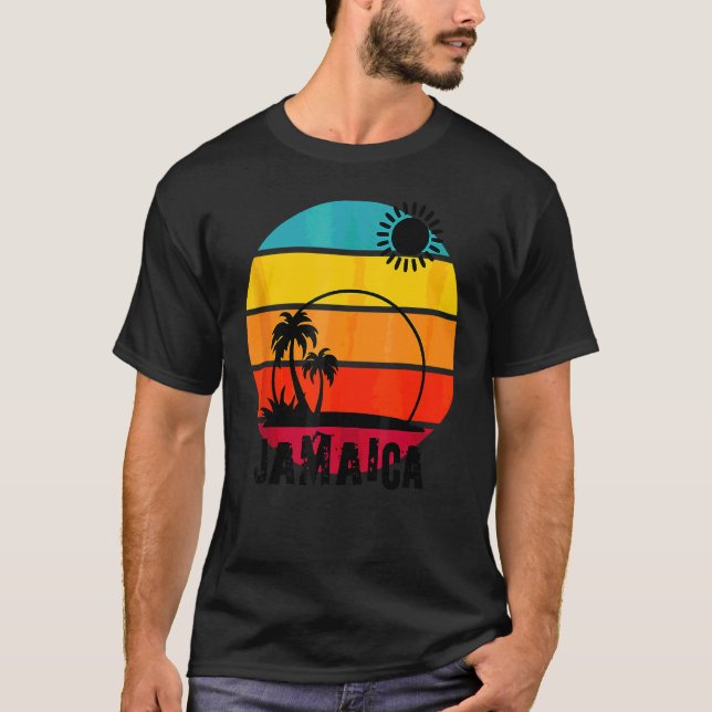 Camiseta Retro Sunset Palm Trees Beach Cruise Summer Jamaic (Anverso)