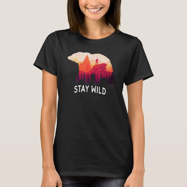 Camiseta Retro Sunset Stay Wild Bear Silhouette Nature Hiki (Anverso)