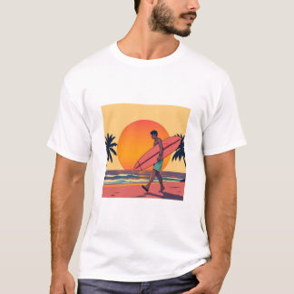 Camiseta Retro Sunset Surfer Beach