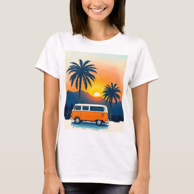 Camiseta Retro Sunset Van Life Vintage (Anverso)