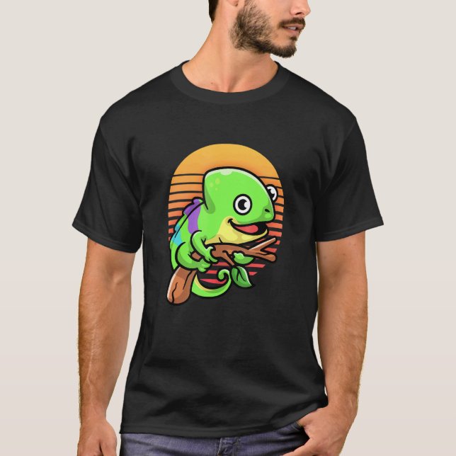 Camiseta Retro Sunset Vintage Chameleon Mascota Reptile Liz (Anverso)